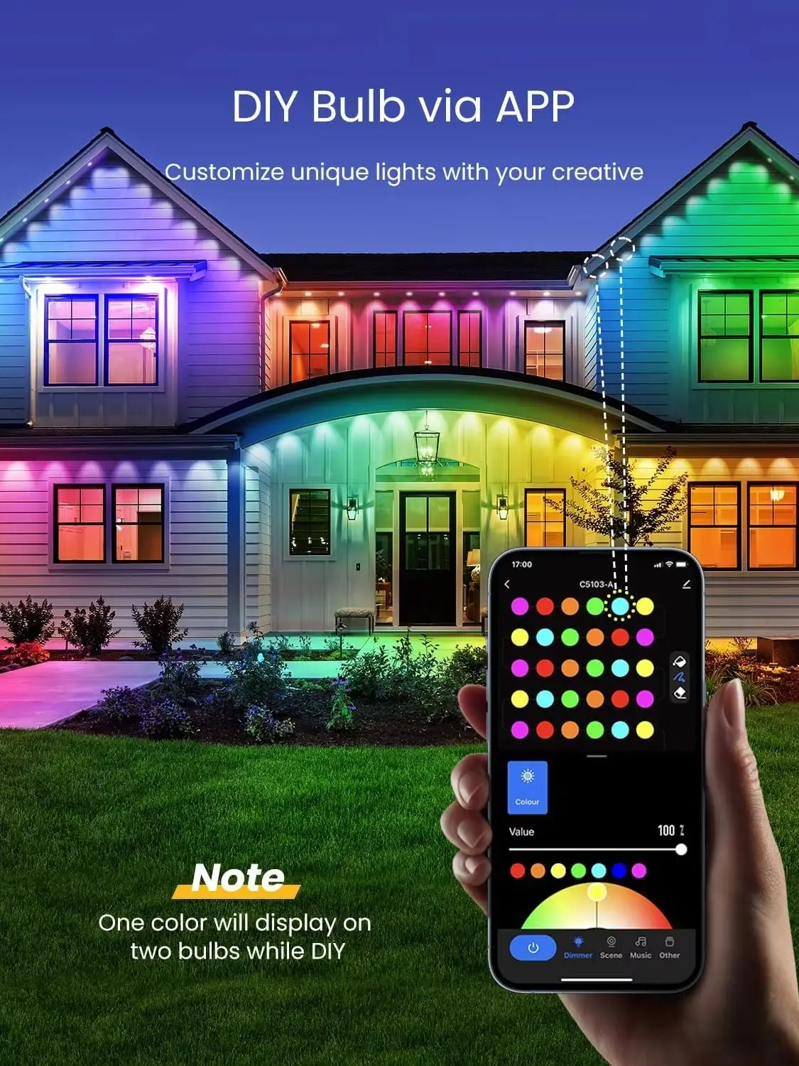 60M Inteligentne Oświetlenie RGB na Okap z Aplikacją i Pilotem, IP67, Stałe Zewnętrzne Lampki LED, Oświetlenie Domowe na Nowy Rok, Boże Narodzenie, Urodziny, DIY — 2