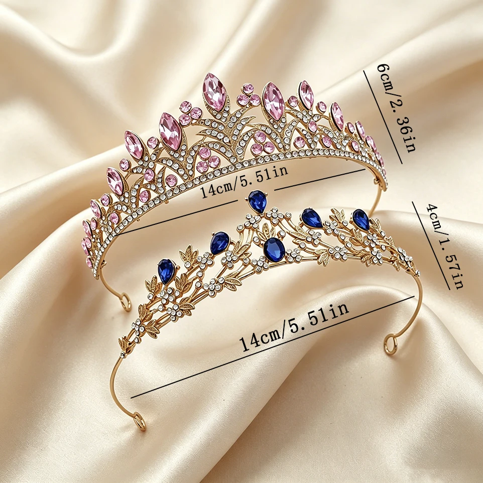 2 Pack Leaf Rhinestone Gold Plated Crown Set Bridal Tiara Hair Accessory Elegant Royal Headwear Wedding Pageant Birthday Party view 5