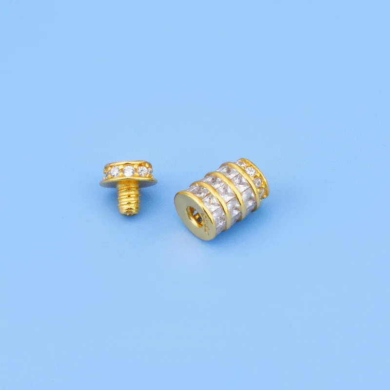 S925 pure silver Zircon screw buckle Pearl screw buckle bracelet connecting buckle Handmade diy beading