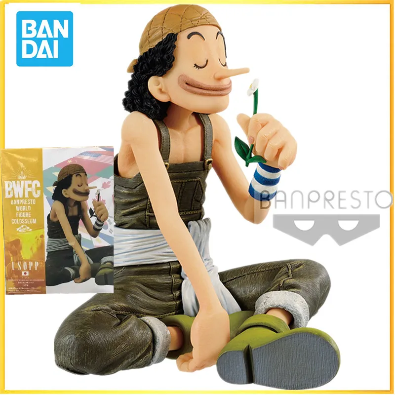 

In stock Bandai Anime ONE PIECE Usopp Smell Flowers Sitting Posture Action Figure Dolls Decoration Collection Children's Gift