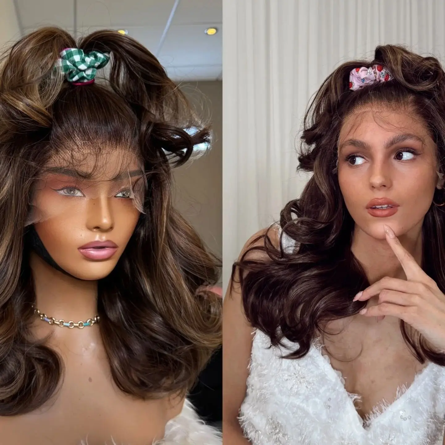 

Party Wig Ombre Dark Brown Highlights 18"Balayage Luxury Synthetic Lace Front Wig Natural Body Wave Wig Soft Glueless Wig Female