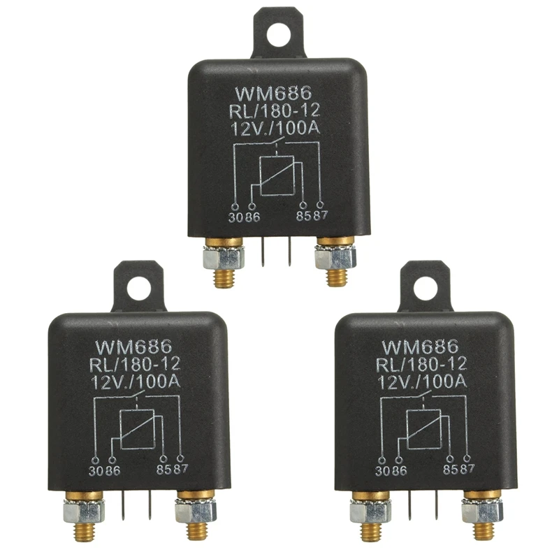 

3X 12V 100Amp 4-Pin Heavy Duty ON/OFF Switch Split Charge Relay For Auto Boat Van Black