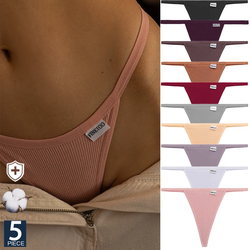 FINETOO 5PCS/Set Sexy G-string S-XL Cotton Girls Panties Women's Pantys Female Underpant Ladies Thong Lingerie Bikini Underwear