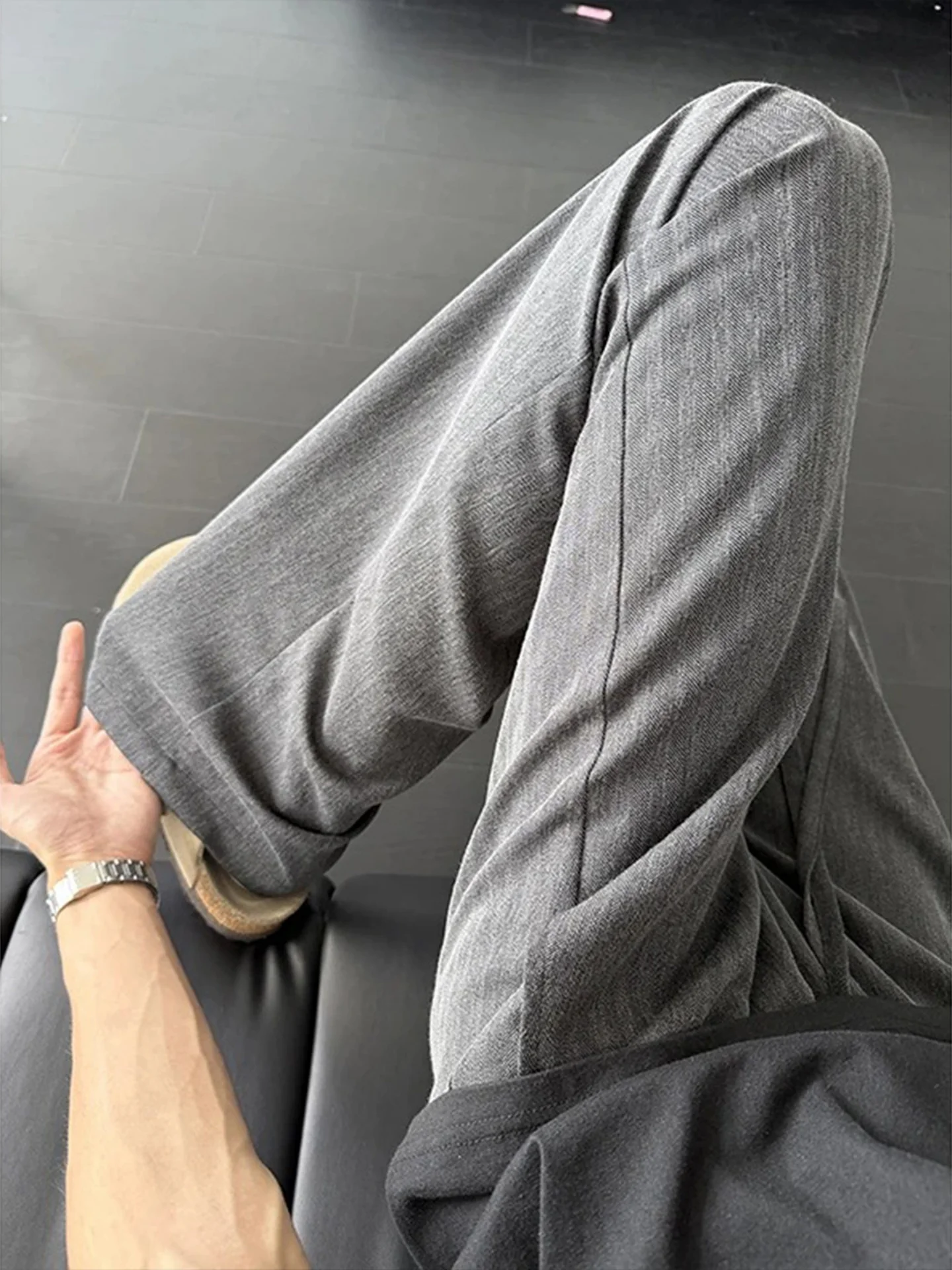 Men's Summer Thin Ice Silk Casual Pants Straight Leg Vintage Clean Fit Drapey Comfortable Polyester Blend Breathable Trousers