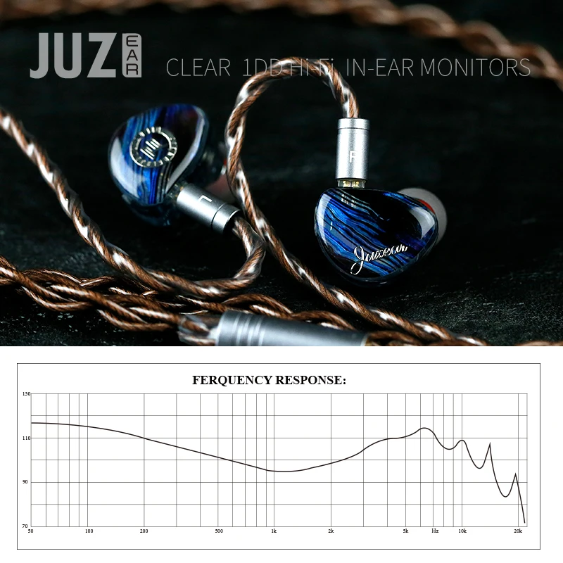 JUZEAR Klar 10 mm LCP 1DD HiFi IEMs Dynamische In-Ear-Kopfhörer DJ-Monitor-Ohrhörer 2-polig 0,78 mm 18AWG 6N Einzelkristall-Kupferkabel