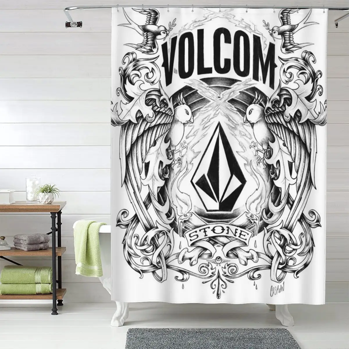 

V-Volcom Logo Shower Curtain Bathroom Polyester Waterproof Bath Curtains with Hooks