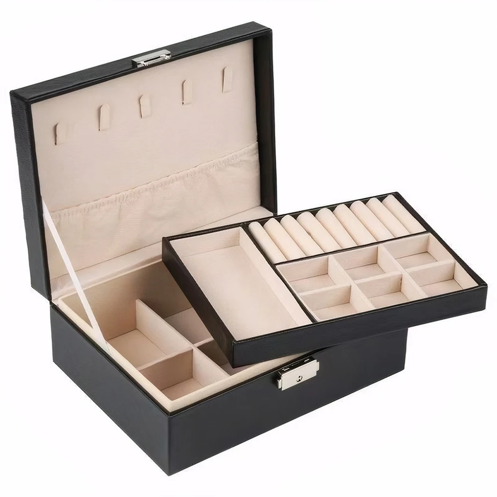 Double-layer Jewelry Box Ring Box Necklace Earring Boxes Packaging with PU Leather Jewelry Storage Organizer Home and Travel