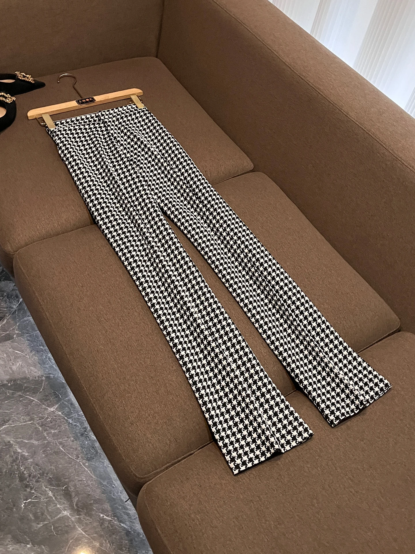 

Модные женские брюки в клетку с высокой талией, прямые, повседневные, черно-белые, длинные, свободного кроя, удобные, из хлопка