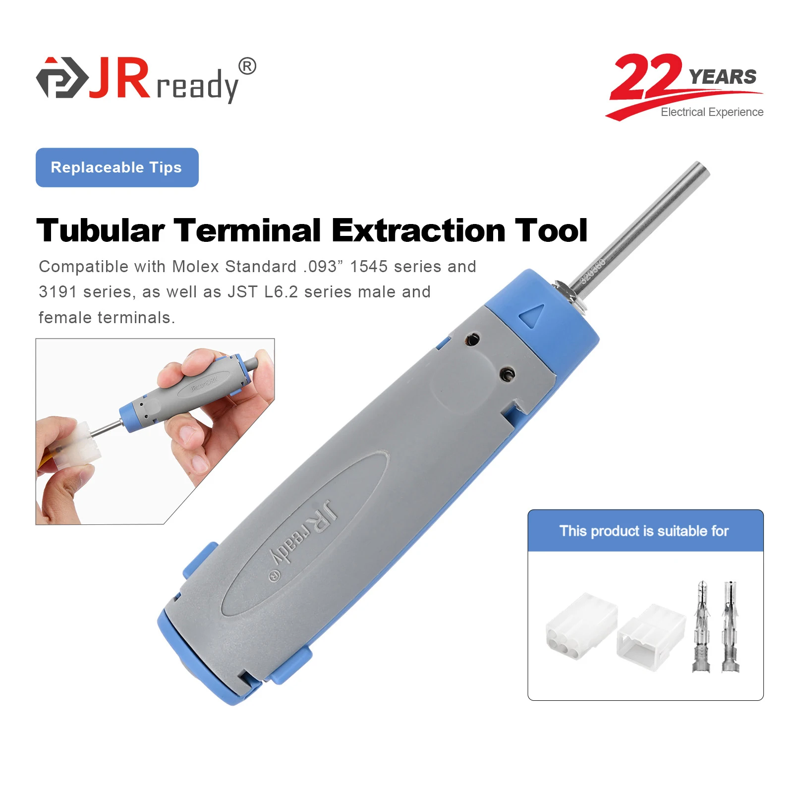 

Инструмент для снятия/экстракции JRready JRconDRK-T320360 для стандартных разъемов Molex .093” 1545; 3191; и клемм серии JST L6.2