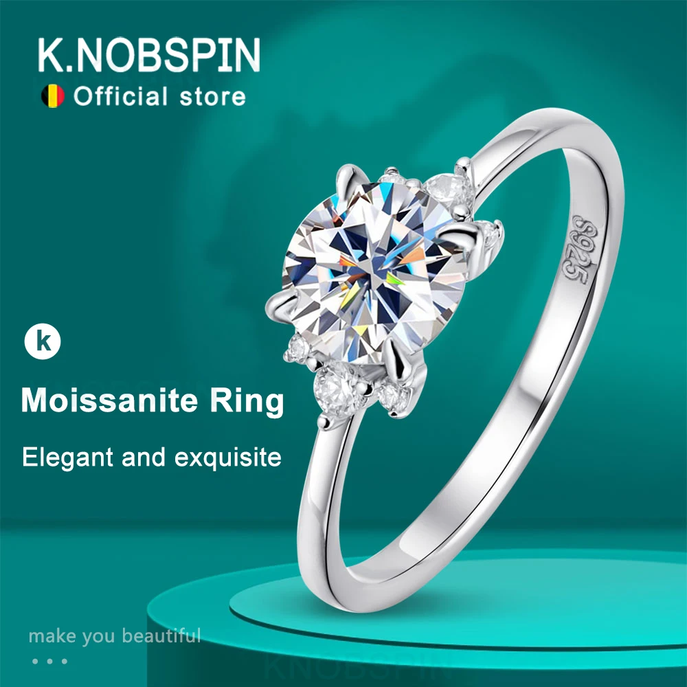 

KNOBSPIN D VVS1 Moissanite Ring GRA Certified s925 Sliver Plated 18k White Gold Engagement Wedding Rings for Women Fine Jewelry