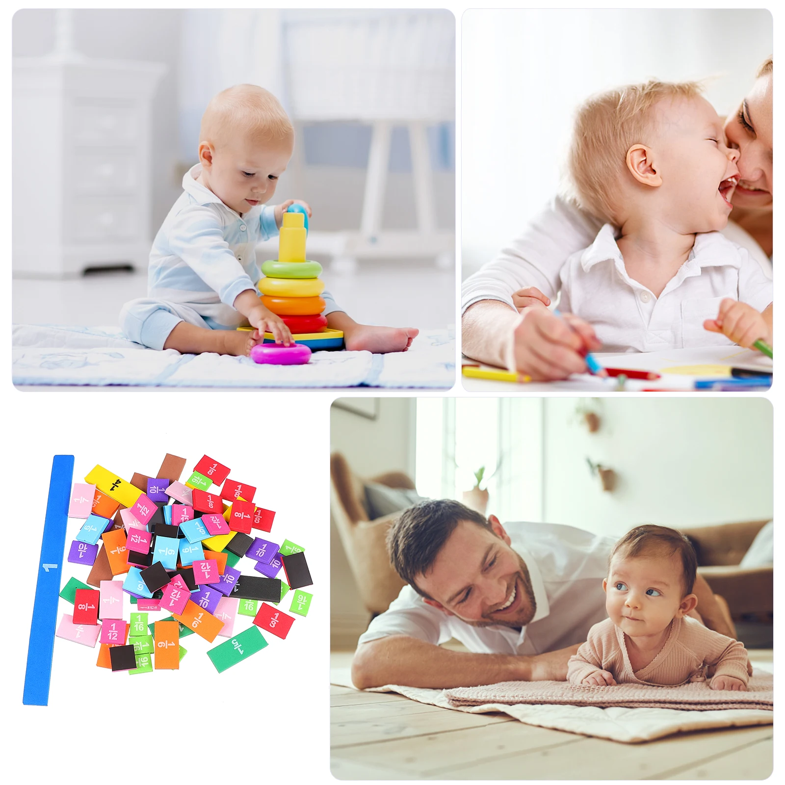 1 ชุดบล็อกเศษส่วนคณิตศาสตร์ บล็อกเรียนรู้ระดับพรีเมียม สีสันสดใส ของเล่นเสริมพัฒนาการสำหรับเด็ก ทนทาน ของเล่นเด็ก ของเล่นเสริมพัฒนาการเด็กเล็ก