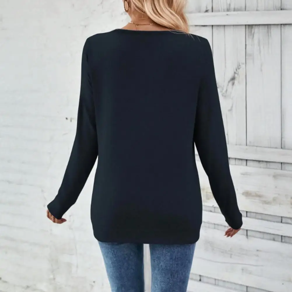 Women Ultra Soft V Neck Top Long Sleeve Breathable Lightweight Skin Friendly Side Buttons All Day Wear Casual Autumn Blouse