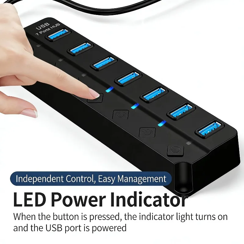 4/7 Port USB 3.0 Hub 2.0 High Speed Splitter Expander Adapter with LED Switch for PC Laptop Desktop Printer Mouse Keyboard HDD