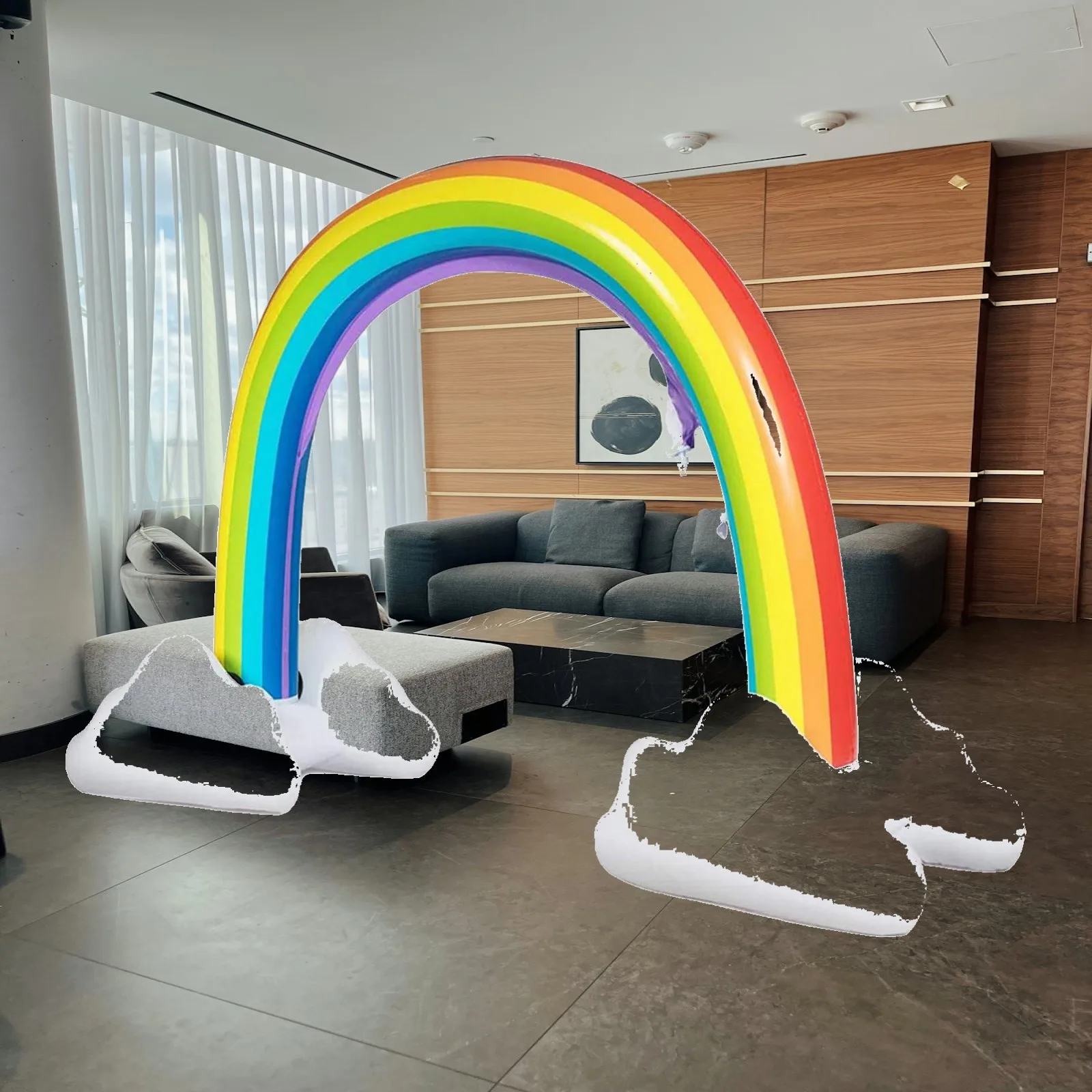 Inflatable Rainbow Arch Sprinkler PVC Portable Outdoor Water Toy Colorful Bridge Playset for Lawn Kids and Adults