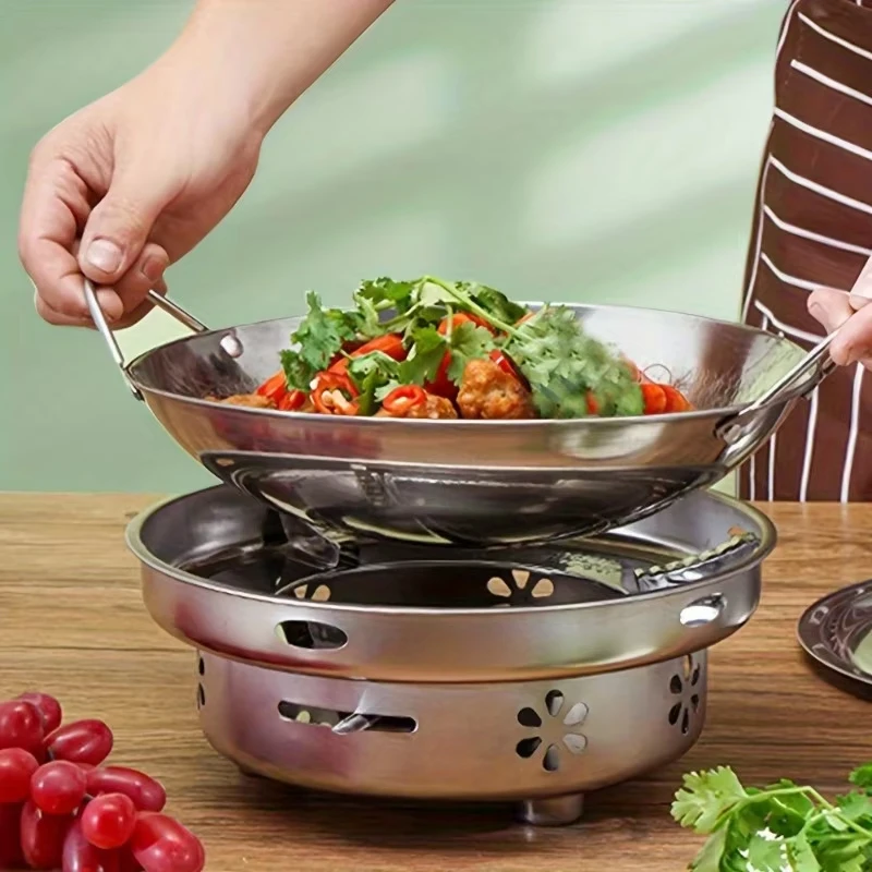 Portable stainless steel honeycomb skillet non-stick with handle scratch-resistant cooking pasta steak porridge ramen