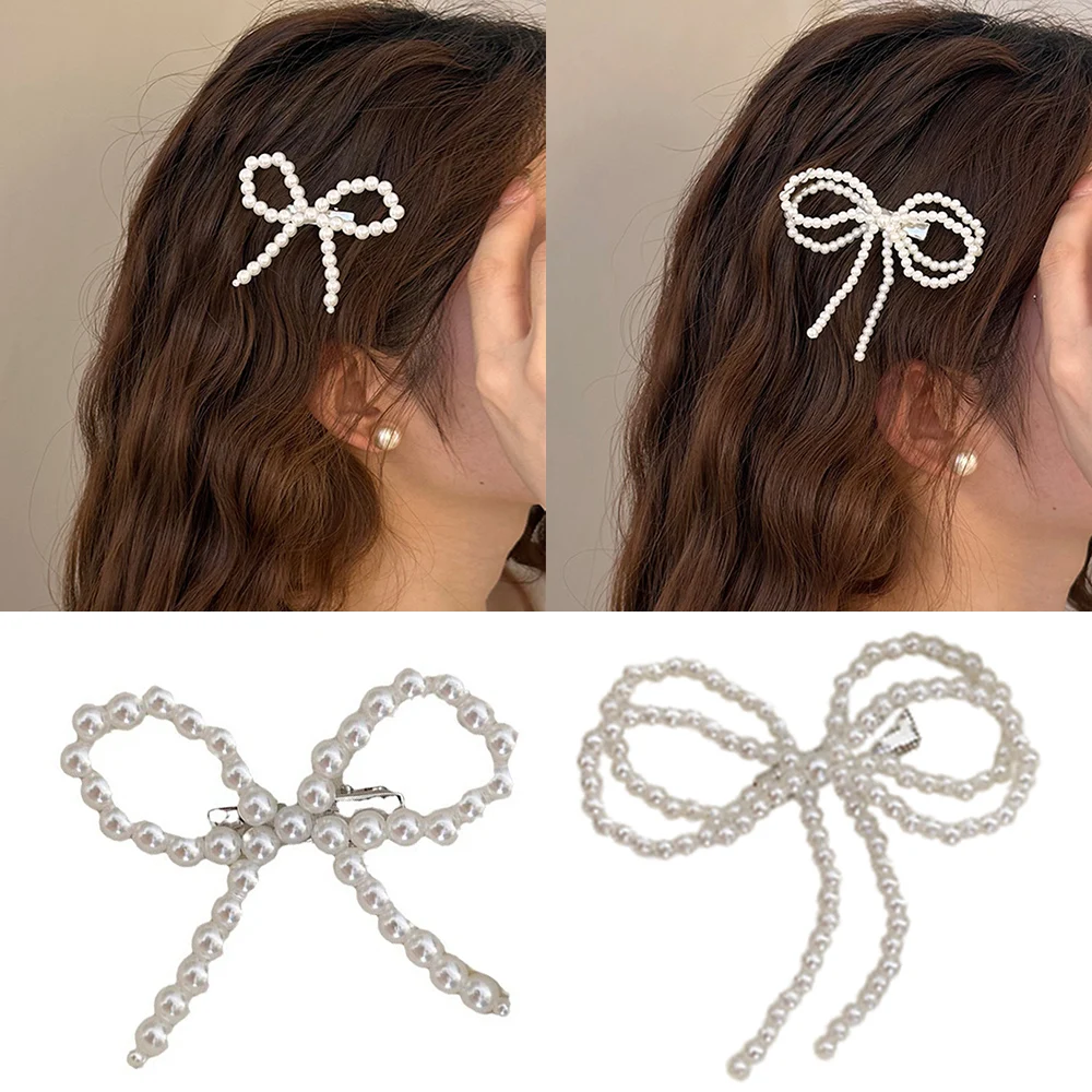 Y2k DIY Tassel Metal Hair Clip Imitation Pearl Woven Duckbill Clip Pearl Butterfly Bowknots Hairpins Girls Hair Accessories