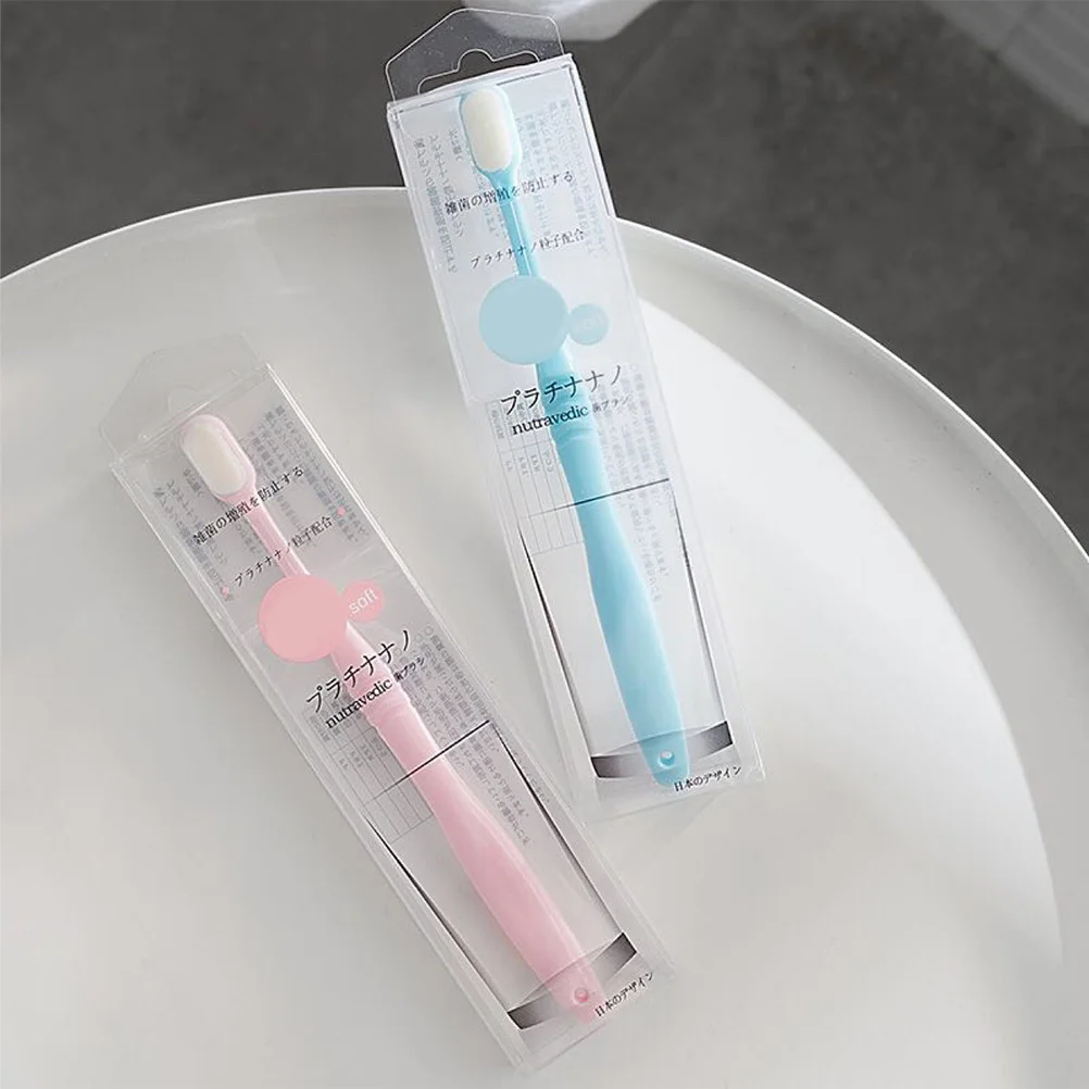 2 قطعة فرشاة الأسنان ذات الشعيرات الناعمة مقبض مريح مضاد للانزلاق للعناية بالفم شعيرات كثيفة أداة تنظيف الأسنان بعد الولادة