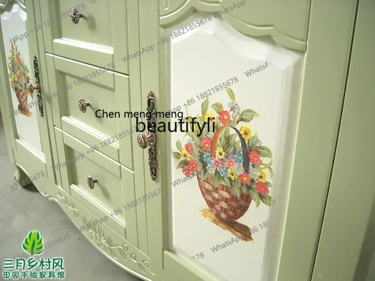 

xz1European wine cabinet solid wood British hand-painted dining side cabinet restaurant Mediterranean