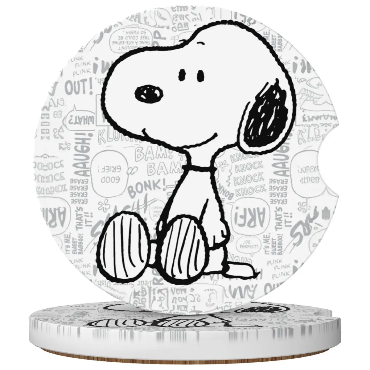 

PEANUTS Snoopy On Черно-белые автомобильные подставки, 2 упаковки для подстаканников, 2,56 дюйма, керамические подставки из камня и пробковой основы без царапин, подставки для напитков