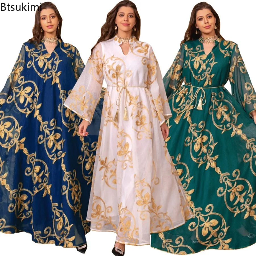

Eid Muslim Fashion Abaya Women Elegant Maxi Dress Morocco Kaftan Dubai Turkey Abaya Islamic Jalabiya Robe Ramadan Party Dresses