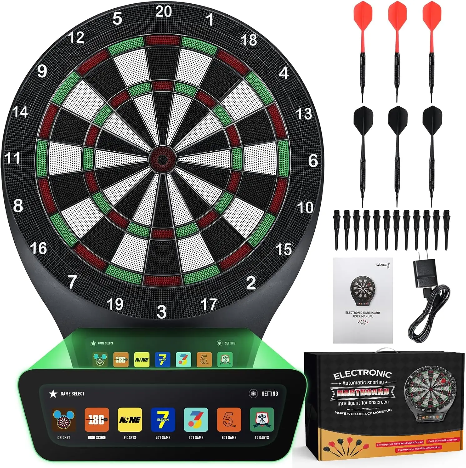 Dart Board LCD Soft Tip Dartboard Electric Digital LCD Auto-Scoring Dart Boards Set for Adults up to 16 Players, 7 Games-5 Varia