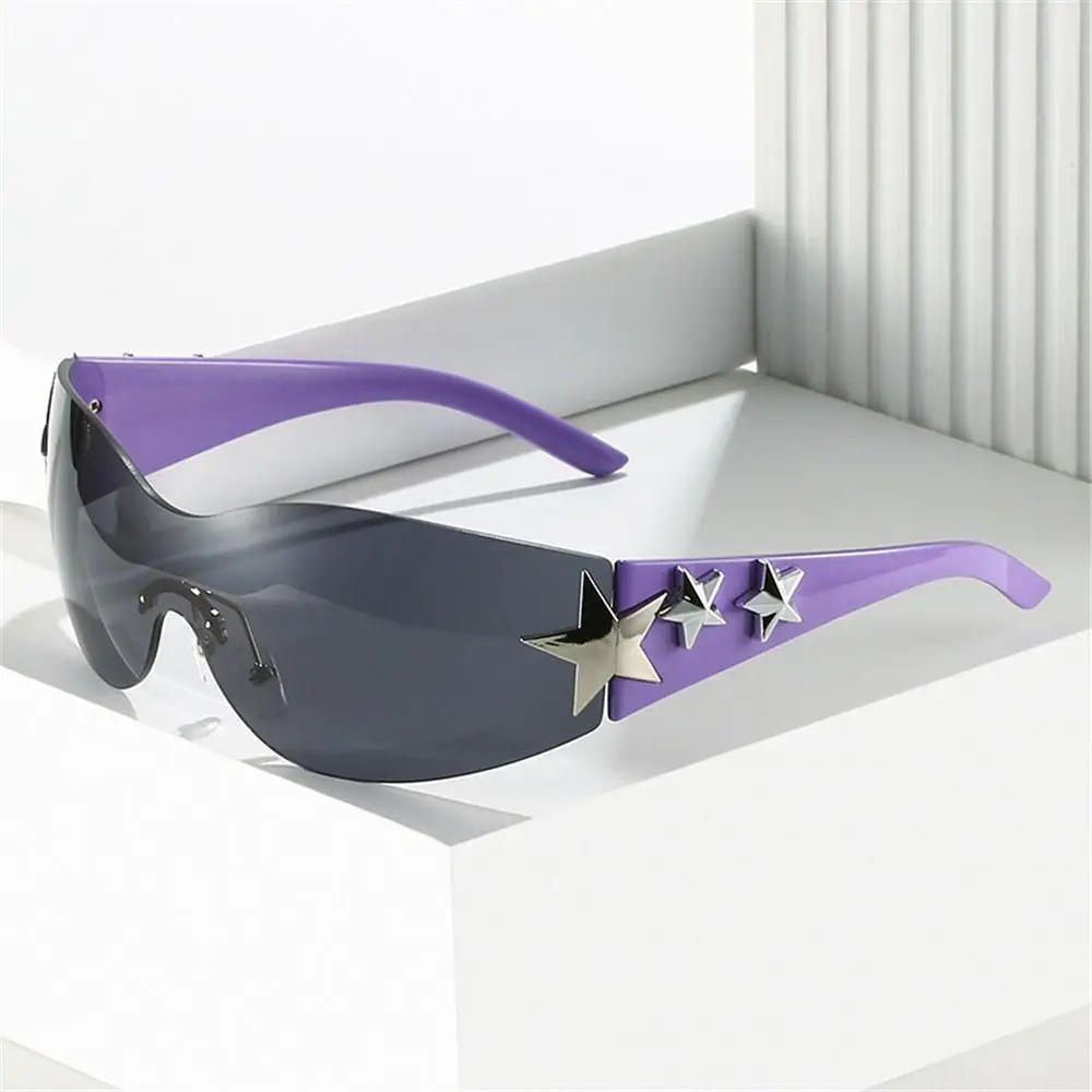 

Fashion Rimless Y2K Sunglasses Futuristic Aesthetic Star Wrap Around Sun Glasses UV400 Protection 2000S Accessories for Women