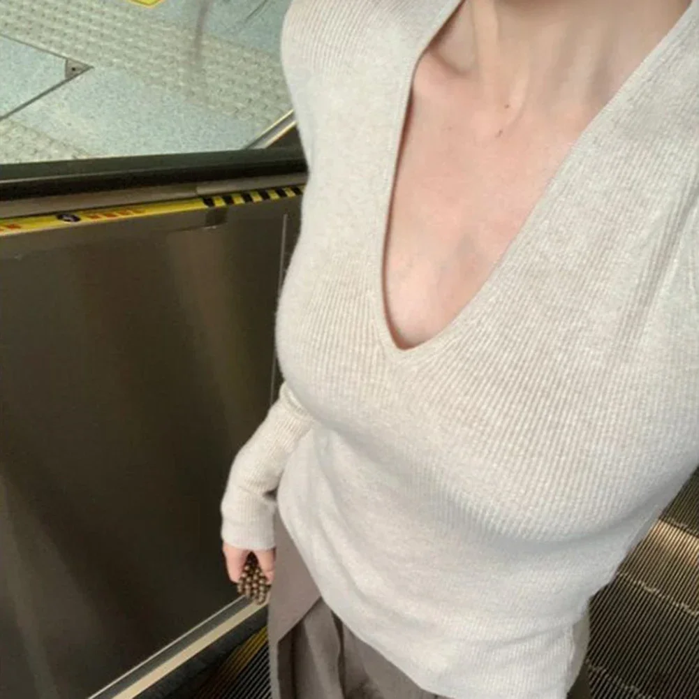 

For Clubbing Spring Autumn Top Womens V-Neck Sweater Ideal For Autumn Perfect For Spring Knitwear High Stretch