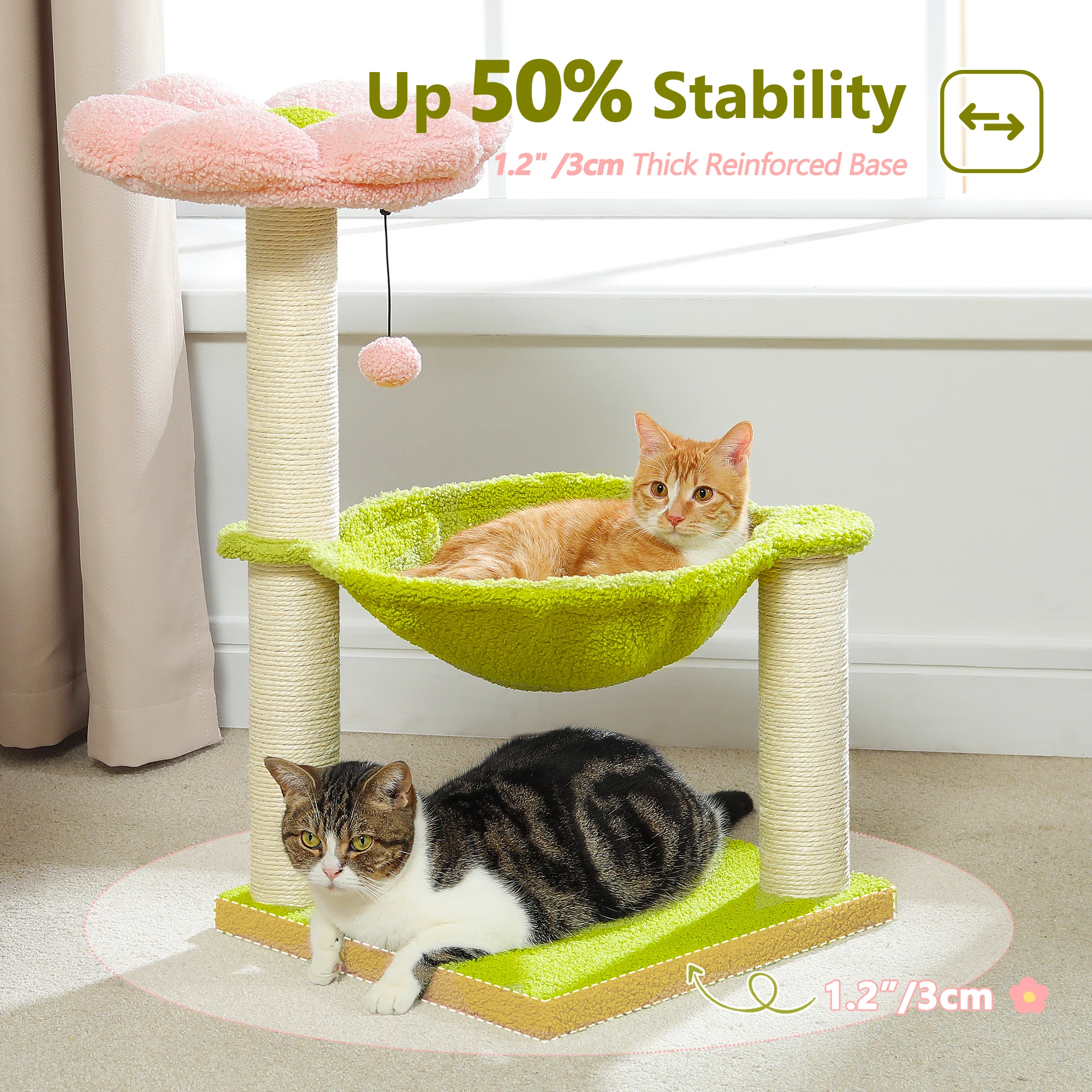 شجرة القط زهرة مع عمود خدش السيزال أرجوحة كبيرة لينة أعلى جثم برج القط الصغيرة للداخلية لطيف القط خدش هريرة لعبة