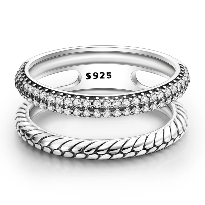 925 Sterling Silver Double Row Inlaid Snake Bone Pattern Ring For Women Fashion Exquisite Birthday Anniversary Jewelry Gifts