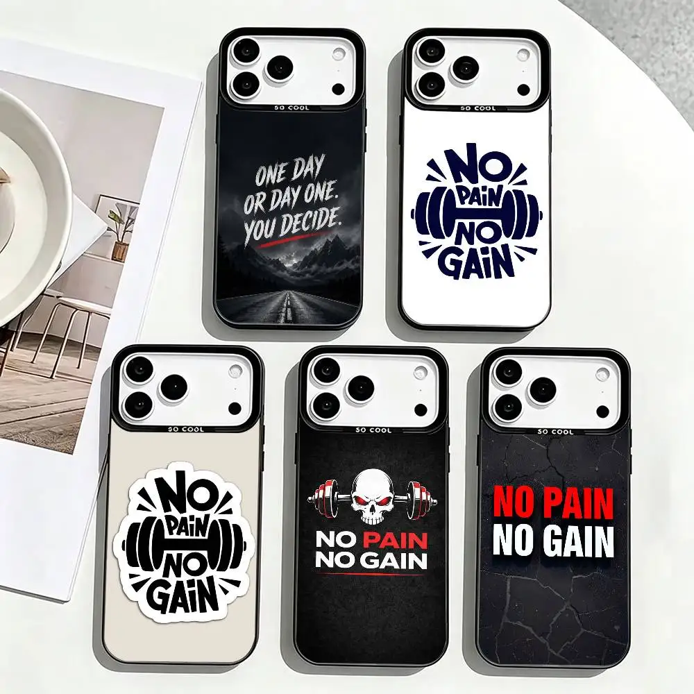 

No Pain No Gain G-Gym Phone Case For iPhone 17,16,15,14,13,12,11 Plus,Pro Max,XS,Colorful Silver Black Cover