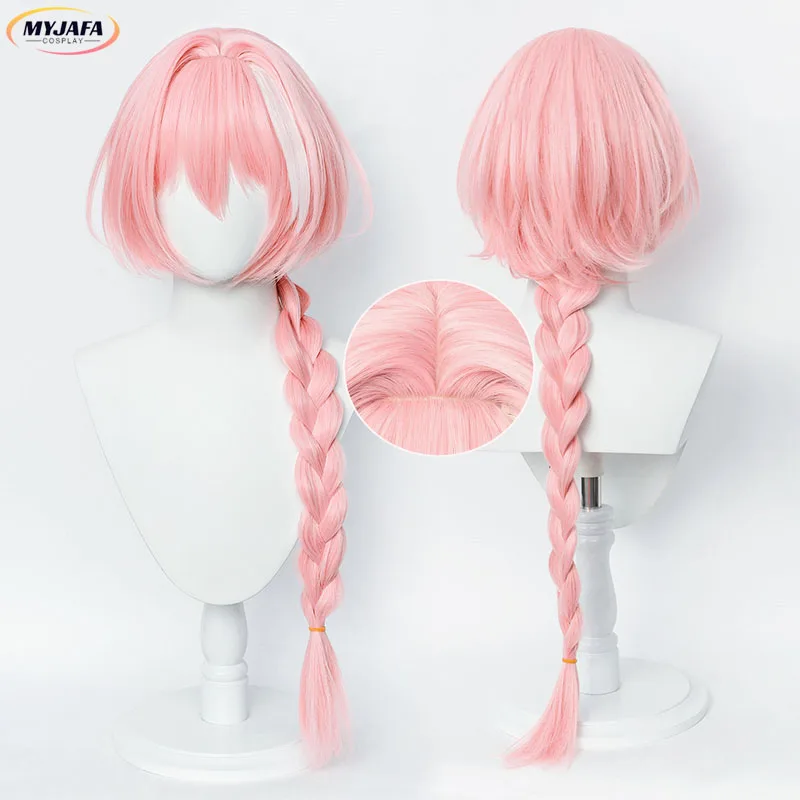 Anime Astolfo Cosplay Wig Apocryph Astolfo Long Pink Mix White Braid Wig Heat Resistant Synthetic Hair Role Play Wigs + Wig Cap