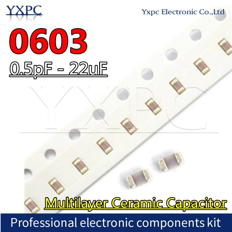 

100pcs 0603 SMD Chip Multilayer Ceramic Capacitor 0.5pF -22uF 103 10pF 22pF 100pF 0.1uF 1uF 2.2uF 4.7uF 10uF 1nF 10nF 15nF 100nF