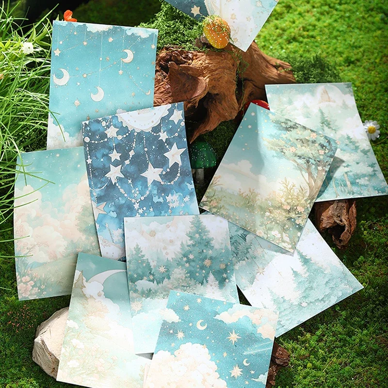 Mr. Paper, 10pcs/pack, Dreamy Background Material Stickers, Decorative Scrapbook, Diary, Tearable Collage Backing Paper