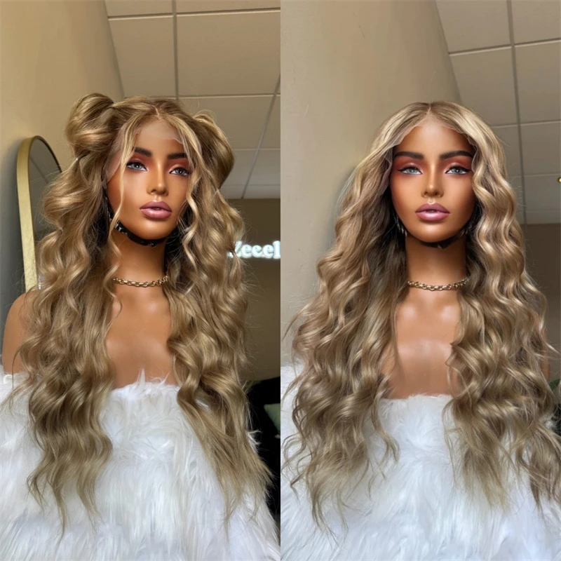

Jaffa Biscuit Milkshake Blonde Wig Ombre Brown Blonde HD Wig Soft HD Lace Front Wig Женский парик 30 дюймов Натуральный объемный волнистый парик