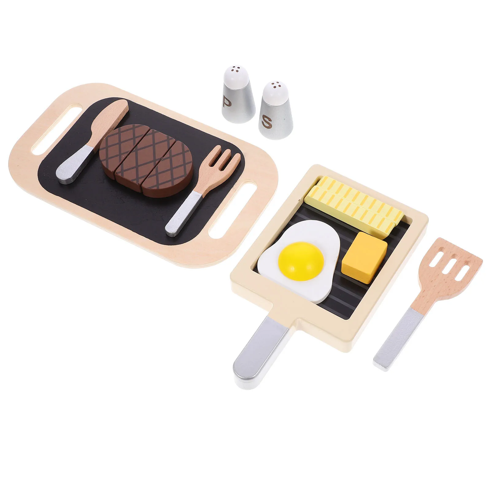 1Set Houten Nep Voedsel Speeltoestel Biefstuk Gebakken Ei Simulatie Keuken Accessoires Kids Fantasiespel Games Bevorderen Hersenontwikkeling