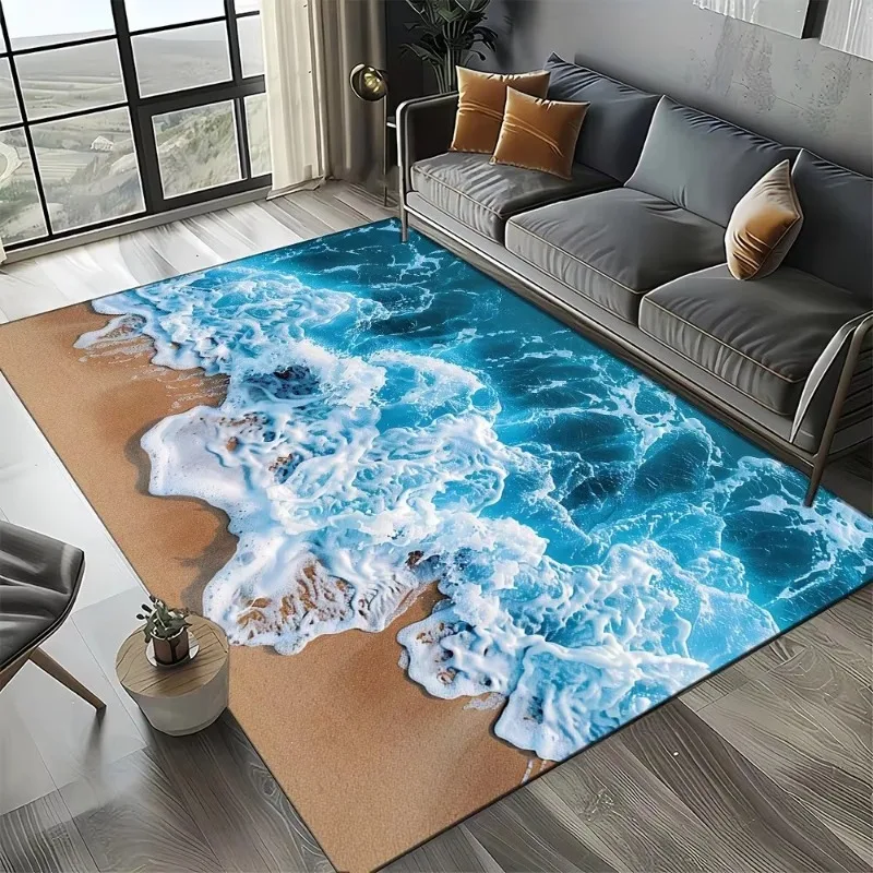 Coastal Beach Sea Style Mat Carpets for Living Room Children's Bedroom Living Room Anti Slip Crawling Rug Living Room Decoration