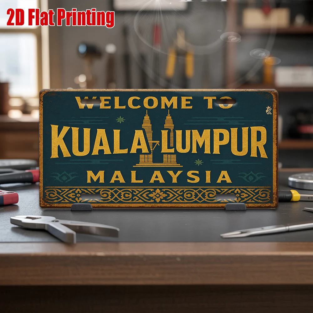2D Flat, 1pc Kuala Lumpur Skyline Metal Sign, Decorative Signs & Plaques, Aluminum Sign, Perfect for Urban Lounge, Reading Room