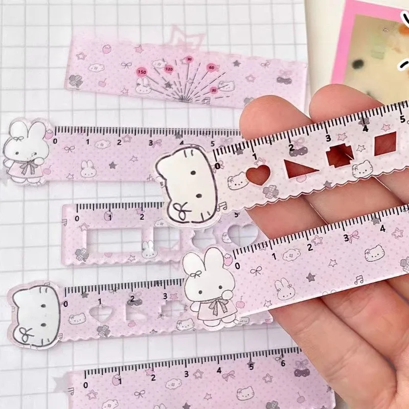 5pcs/set Cute Mini Bunny Palm Ruler Cartoon Pet Ins Style Korean Drawing Measuring Straightedge for Student Kawaii Small Ruler