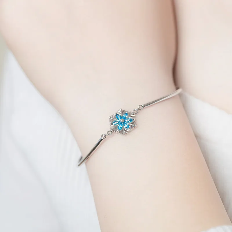 

VENTFILLE Silver Color Zircon Blue Snowflake Bracelet for Women Christmas Gift Fashion Delicate Elegant Jewelry Dropshipping