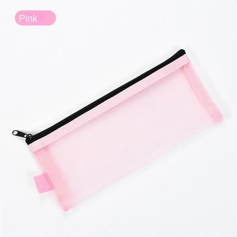 Simple Transparent Zipper Pencil Case Mesh Cosmetic Storage Bag Clear Stationery Bag Nylon Makeup Pouch Portable Travel Handbag