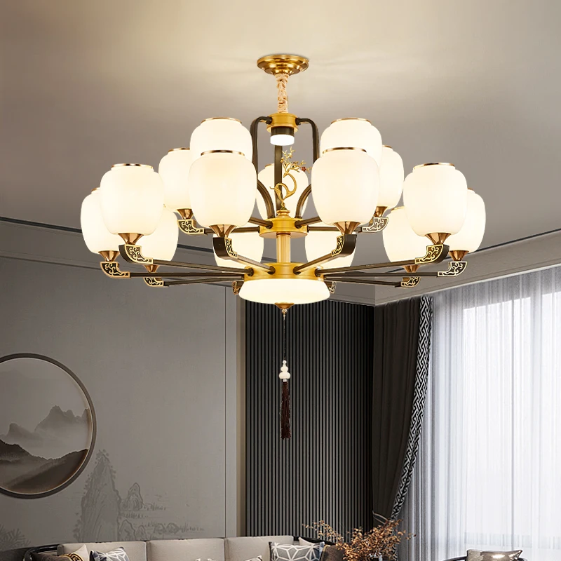 

New Chinese Wrought Iron And Glass Chandelier For Living Room Dining Room Bedroom And Staircase High-End New Lighting Fixture