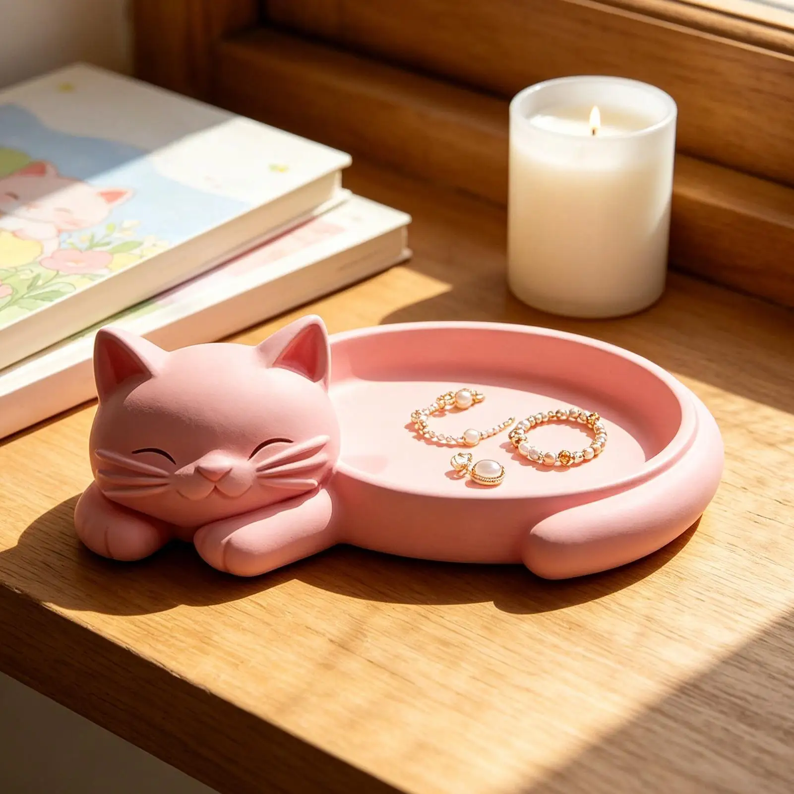 Cat Shaped Jewelry Organizer Tray for Keys Earrings Cute Feline Design Desktop Storage Tray Home Decoration Accessories