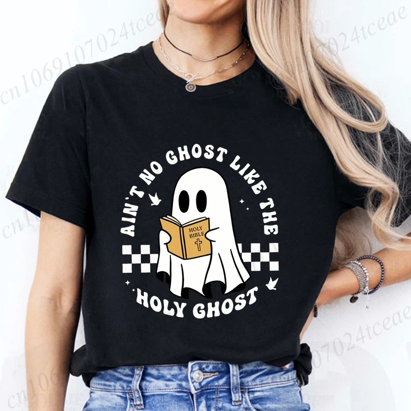

Funny Christian Shirt Gift for Christian,Cute Ghost with Bible T-Shirts,Retro Christian Apparel Tops Tees, Short Sleeve Clothing