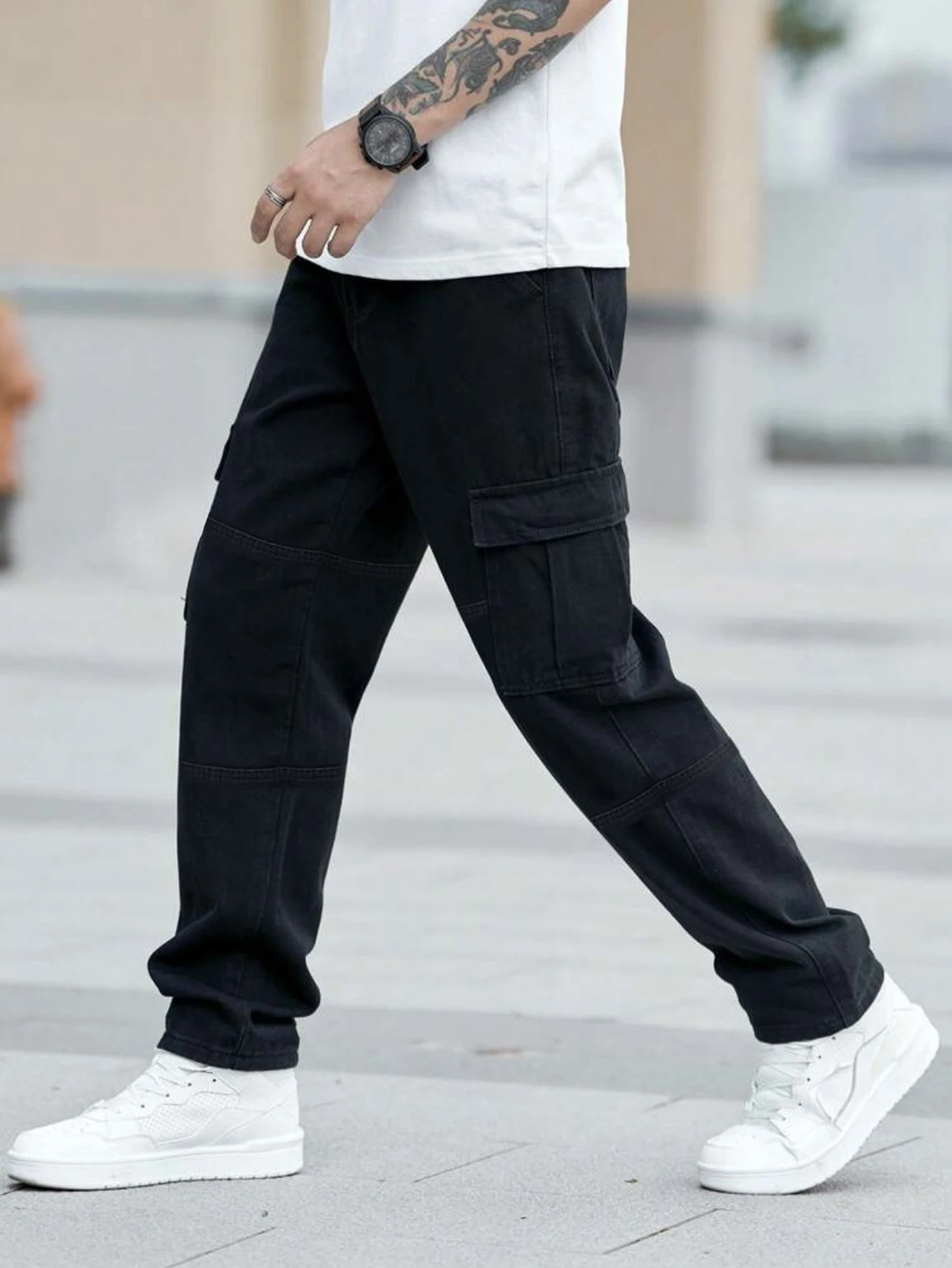 

Мужская стильная уличная одежда, рабочие брюки прямого кроя, осенние и зимние черные джинсы.