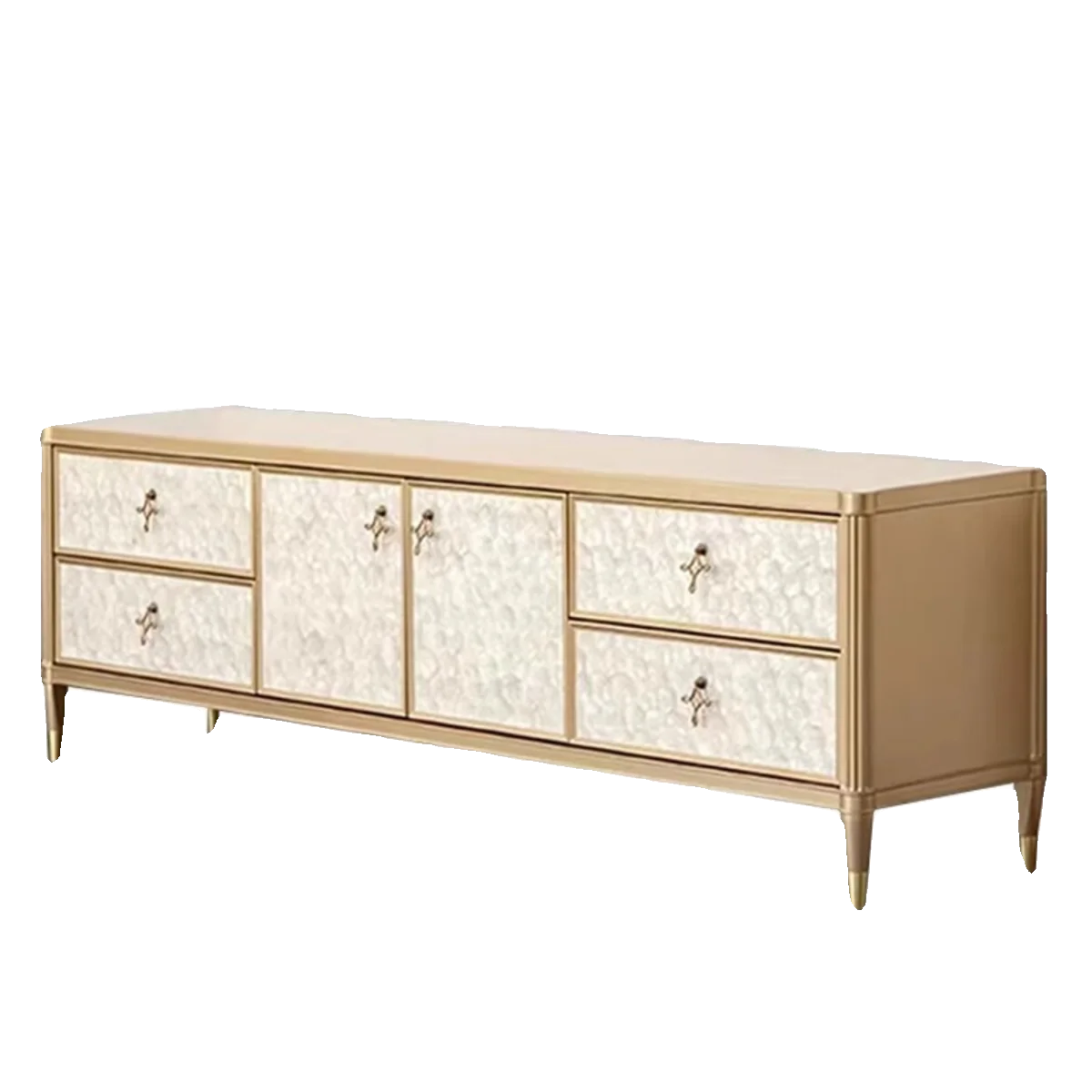 

Modern simple shell TV American entry living room champagne gold solid wood floort storage coffee table combination