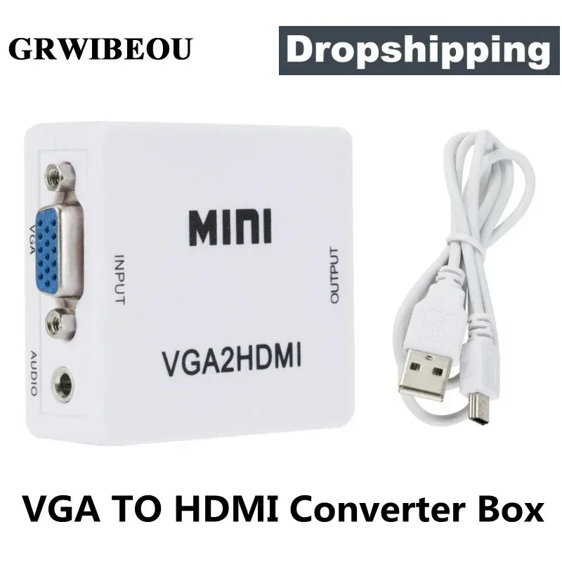 

GRWIBEOU 1080P VGA 2 HDMI Audio Adapter Connector VGA2HDMI Mini VGA to HDMI Converter with Audio for PC Laptop to HDTV Projector