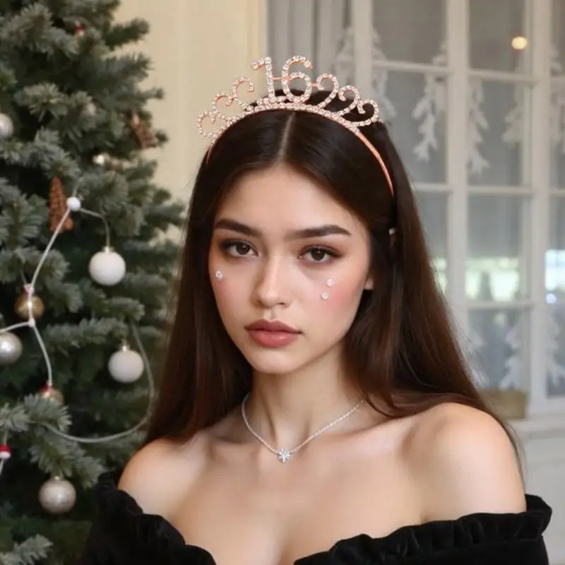 M6CD 블링 블링 브라이트 16 머리띠 여성용 퀸 헤드 피스 헤어 밴드 우아한 16 번째 생일 arty Hair Hoop Birthday Girl