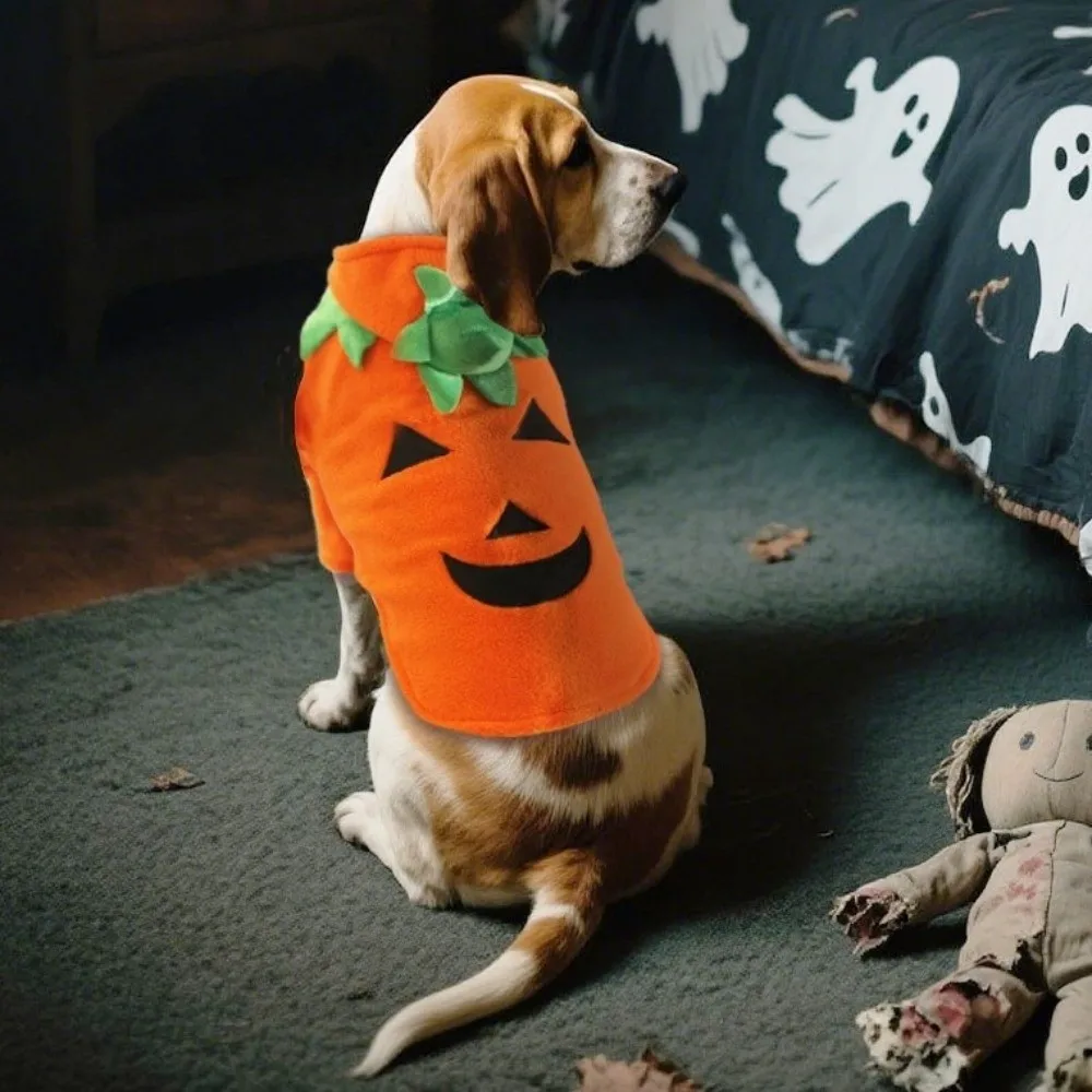

Party Costume Warm Fleece Pumpkin Dog Costume Orange Comfortable Fit Dog Hoodie Breathable Pet Cosplay Costume Autumn Season