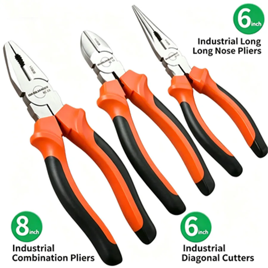 Tiger pliers household electrician pointed nose oblique pliers set of 3 pieces, industrial grade maintenance