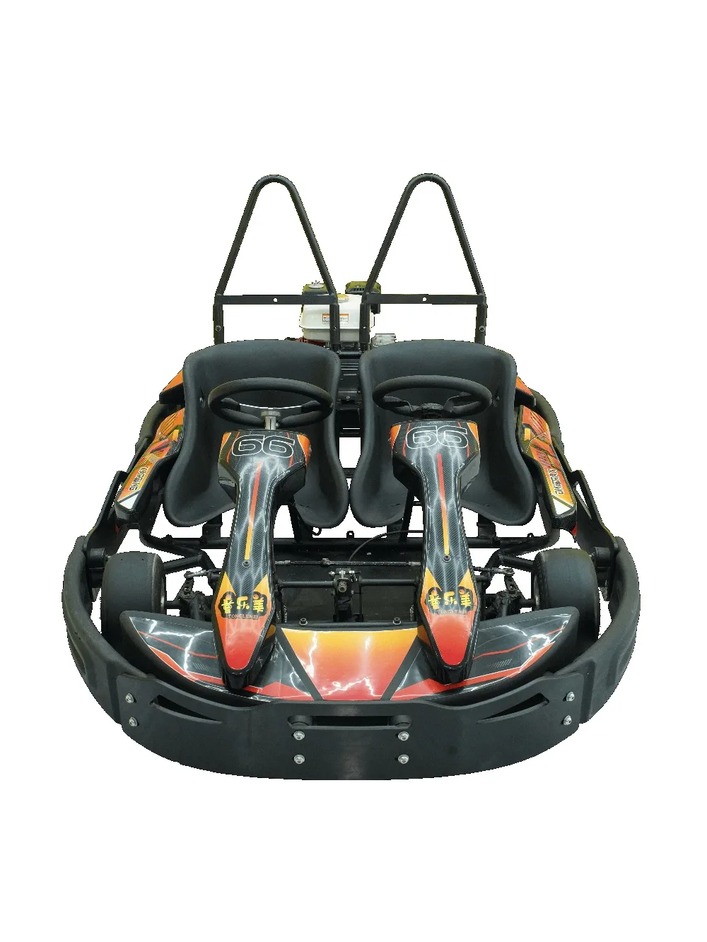 13+ Adults 2-Seater Gas Powered Go-Kart with GX200 6L/100KM Engine 4 Stroke Chain Drive Orange for Outdoor Use